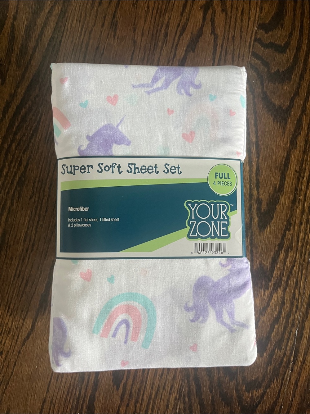 Kids Unicorn & Rainbow Sheet Set - White with Pastel Purple and Teal